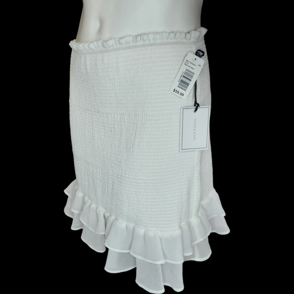 1. State Smocked Double Ruffle Hem Mini Skirt In White Women's Size Small NWT - Picture 3 of 11